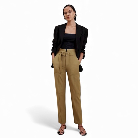 Banana Republic Pants - BANANA REPUBLIC Refined Utility Belt Cropped Office Pants 4 Tall Whiskey Brown